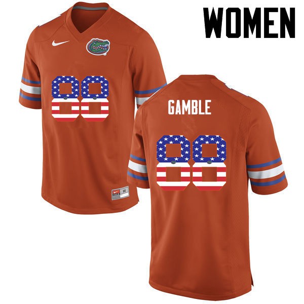 Florida Gators Women #88 Kemore Gamble College Football USA Flag Fashion Orange